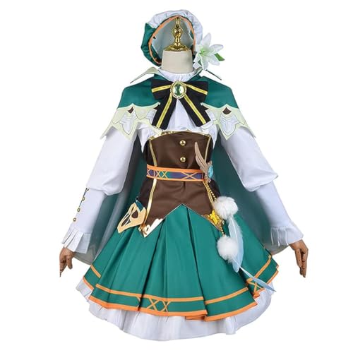 BICOPU GenshinImpact Venti Cosplay Outfits Women Venti Dress Cloak Cape Suit Hat Full Set Halloween Costume - Medium - Dress Suit