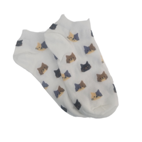 Kitty Cat Face Patterned Short Ankle Socks (Adult Medium) - White / Adult Medium / Unisex