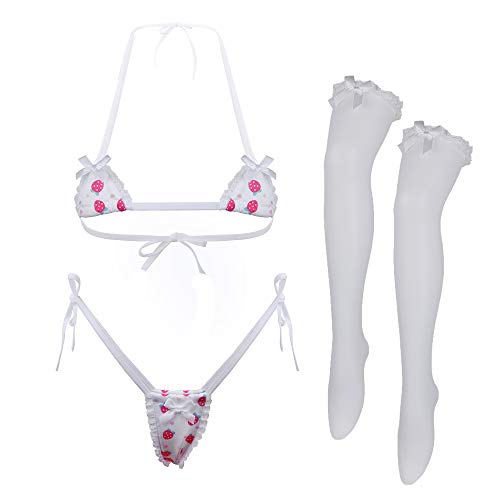 Sexy Cute Anime Lingerie for Women Kawaii Bra and Panty Set Japanese Cosplay Bikini Underwear - One Size - Strawberry 2