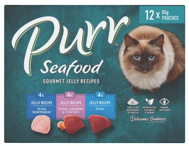 Throne Virtual Husky Purr Cat Food Seafood Jelly Selection 12x85g