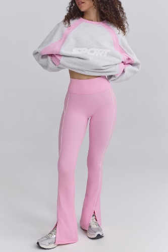 Soft Active Contrast-Trim Flared Trousers in Baby Pink | M