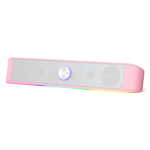Redragon GS560 Adiemus RGB Desktop Soundbar, 2.0 Channel Computer Speaker with Dynamic Lighting Bar Audio-Light Sync/Display, Touch-Control Backlit with Volume Knob, USB Powered w/ 3.5mm Cable - GS560 - Pink