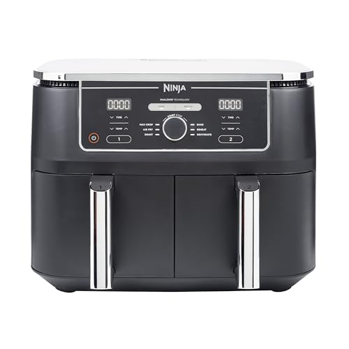 Ninja Foodi MAX Dual Zone Digital Air Fryer, 2 Drawers, 9.5L, 6-in-1, Uses No Oil, Max Crisp, Roast, Bake, Reheat, Dehydrate, Cook 8 Portions, Non-Stick Dishwasher Safe Baskets, Black AF400UK - Dual Drawer - Black/Silver - 9.5L