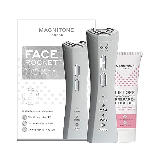 MAGNITONE FaceRocket 5-in-1 Facial Firming + Toning Device - Radiofrequency, Microcurrent, LED Light Therapy, Cryotherapy, Sonic Massage, Face Massager, Anti Ageing, Skin Rejuvenation, Wrinkle Remover
