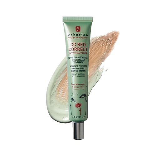 Erborian CC Red Correct with Centella Asiatica - Complexion Perfector and Imperfection-Covering Corrector - Cosmetic Care with Color Correction for Face with SPF 25 - 45 ml