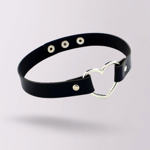  Heart Leather Choker - black / 40cm / One-size-fits-all (adjustable)
