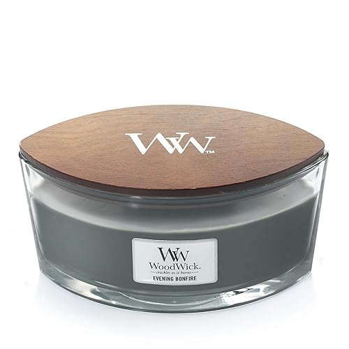 WoodWick Ellipse Scented Candle, Evening Bonfire, 16oz | Up to 50 Hours Burn Time, Gray - Evening Bonfire - Ellipse