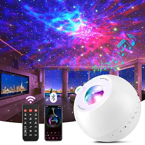 PIKOY Galaxy Projector for Bedroom,15 Colors Star Projector Galaxy Light Projector for Bedroom,15 White Noise Star Lights for Ceiling Projector,Bluetooth Stars For Ceiling Projector Lights for Bedroom - White