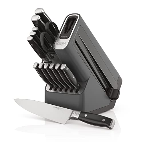 Ninja K32014 Foodi NeverDull Premium Knife System, 14 Piece Knife Block Set with Built-in Sharpener, German Stainless Steel Knives, Black - 14 Piece Set - Black Block