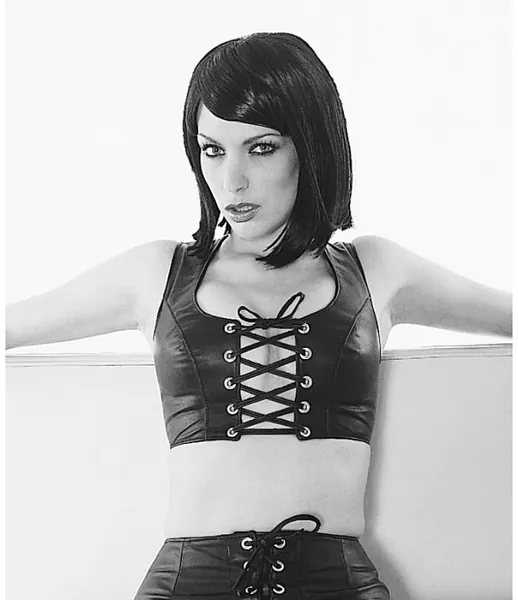 (a7) Women's Leather Lace Up Crop Top