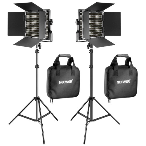 Neewer 2 Pieces Bi-color 660 LED Video Light and Stand Kit Includes:(2)3200-5600K CRI 96+ Dimmable Light with U Bracket and Barndoor and (2)75 inches Light Stand for Studio Photography, Video Shooting - Kit I