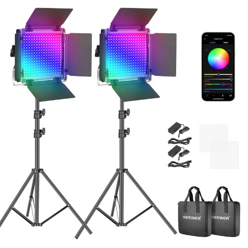 Neewer 2 Packs 660 PRO RGB LED Video Light with App Control Stand Kit, 360° Full Color, 50W Dimmable Bi-Color 3200K~5600K Video Lighting CRI 97+ for Gaming/Streaming/Zoom/YouTube/Webex/Photography - 
