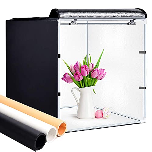 Lightbox, GLZ 32x32 Inch Photo Studio Light Box Shooting Tent Kit with Dimmable and Movable LED Lights, Carry Bag and 3 Color backdrops for Photoshoot (White Black Orange) - 32inch