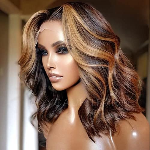 Maycaur Brown Blonde Mixed Color Wavy Hair Full Lace Human Hair Wigs Glueless Body Wave Lace Front Wig With Natural Baby Hair 130 Density(16Inch, lace front wig) - 16 Inch - lace front wig