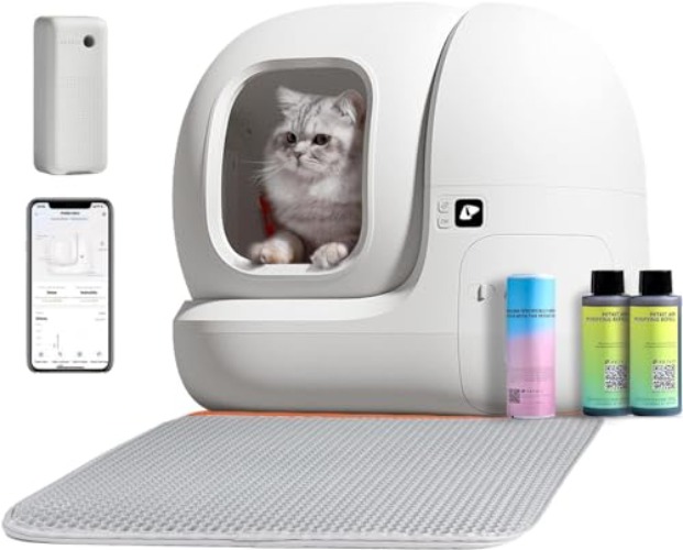 PETKIT Self Cleaning Cat Litter Box, PuraMax Cat Litter Box for Multiple Cats, App Control/xSecure/Odor Removal Automatic Cat Litter Box Includes Trash Bags and K3 Smart Air Purifier Spray - PuraMax Self-Cleaning Cat Litter Box