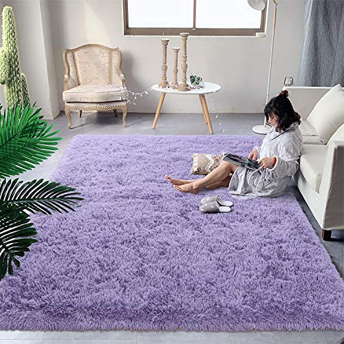 DweIke Super Soft Shaggy Rugs Fluffy Carpets, 4x6 ft, Purple Area Rug for Living Room Bedroom Girls Kids Room Nursery Home Decor, Non-Slip Plush Indoor Floor Bedside Rug, 4x6 Feet Purple - 4 ft x 6 ft - Purple