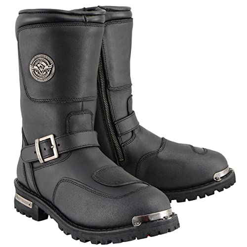 Milwaukee Leather MBM9070 Men's Black Leather Engineer Motorcycle Boots w/Reflective Piping & Gear Shift Protection - 11 - 11 - Black