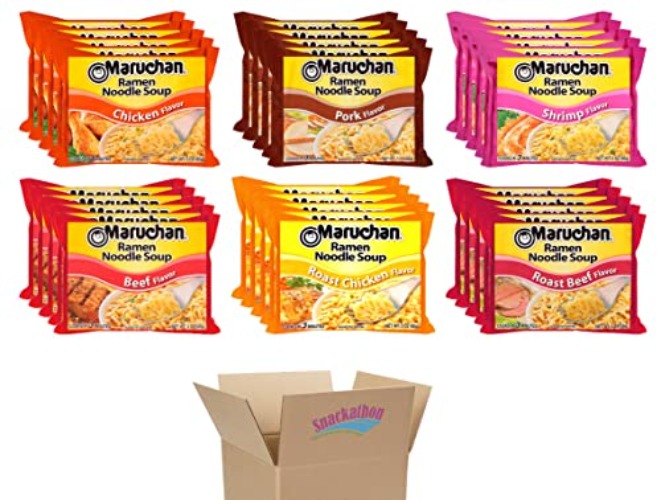 Ramen Noodle Soup, 6 Flavors, (Pack of 30), (Chicken, Shrimp, Beef, Pork, Roast Chicken, Roast Beef) - 6 Flavors - 3 Ounce (Pack of 30)