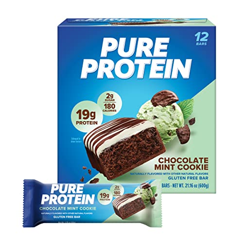 Pure Protein Bars, High Protein, Nutritious Snacks to Support Energy, Low Sugar, Gluten free, Chocolate Mint Cookie,1.76oz, 12 Count (Packaging May Vary) - Chocolate Mint Cookie - 12 Count