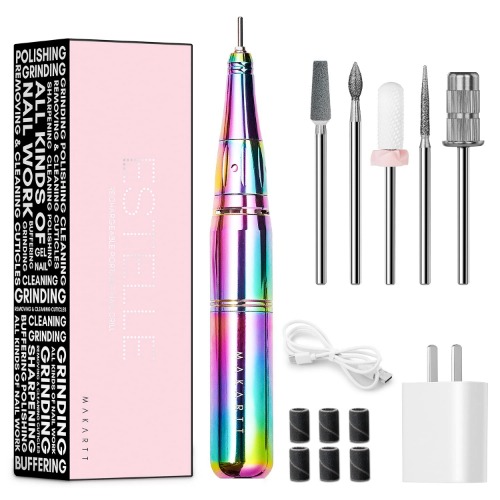 Makartt Cordless Nail Drill Machine, Rechargeable Electric Nail File ESTELLE Portable Efile With 5pcs Nail Drill Bits, Professional Manicure Set for Acrylic Nails Gel Polish Remove Nail Tech Home DIY