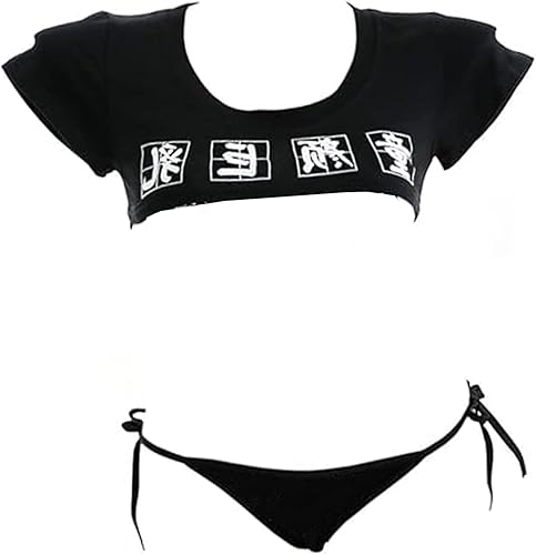 YOMORIO Sexy Anime Cosplay Japanese Lingerie Set Sexy Crop Top Naughty Underwear Anime Cosplay Costumes (Black) - Black