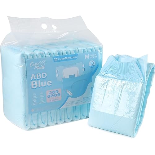 CutiePlusU Adult Diapers 10 Pieces, Disposable Incontinence Briefs with Tabs for Women and Men, Maximum Overnight Absorbency- Blue (Medium 28"-38") - Blue-m - Medium