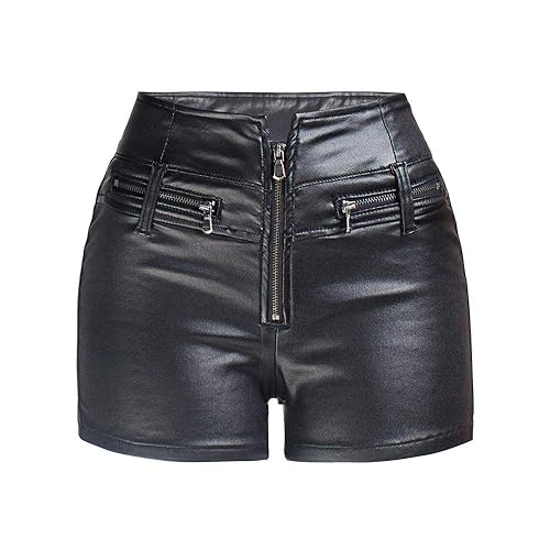 RAMISU Womens Casual Faux Leather Shorts High Waist Stretch Slim HIPS Motorcycle Skinny Coated Shorts - Small - Black