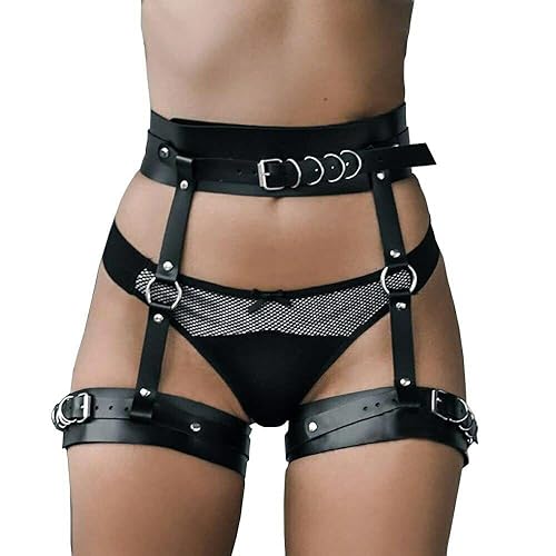 Punk Leather Body Chain Adjustable Waist Chain Belt Belly Chains Rave Nightclub Party Body Accessories for Women and Girls - Black3
