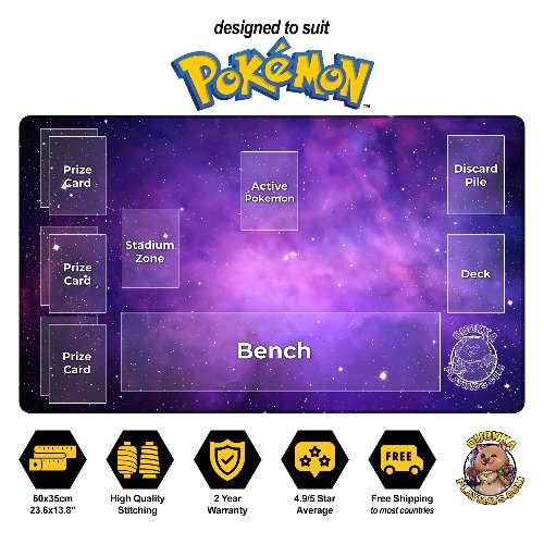 Space Nebula Design - Pokémon Quokka TCG Playmat - Pokémon Card Outlines / Black Stitched / 3mm
