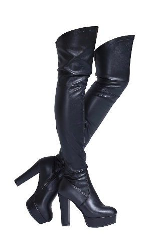 Shoe'N Tale Women Stretch Suede Chunky Heel Thigh High Over The Knee Boots