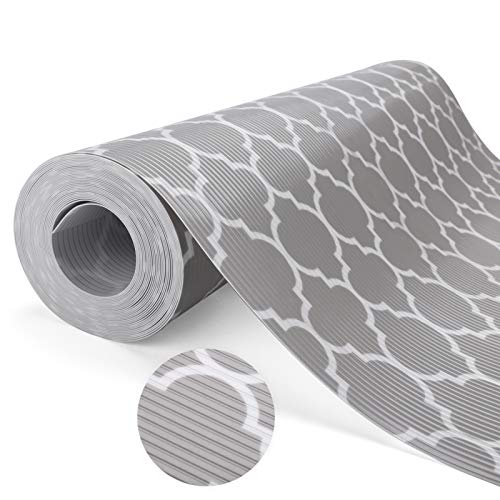 Glotoch Shelf Liners for Kitchen 12” x 20FT-Non Adhesive Cabinet and Drawer Liner Roll for Fridge/Wire or Glass Shelves, Double Sided, Non-Slip, Durable and Strong, Quatrefoil Gray - Gray Quatrefoil - 12INCH X 20FT