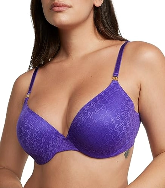 Victoria's Secret Icon Push Up Demi Bra, Custom Padding, VS Monogram Lace, Bras for Women (32A-38DDD) - 32B - Purple Shock
