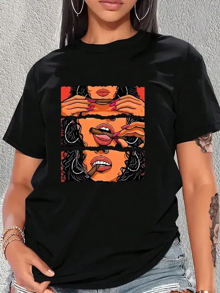 SHEIN Slayr Women's Short Sleeve T-Shirt With Portrait Design