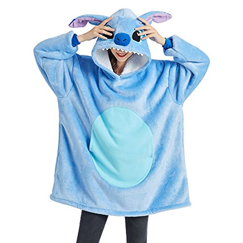 OGU' DEAL Women's Stitch Blanket Hoodie Oversized Wearable Sweatshirt Sherpa TV-Blanket with Sleeves One Size Fits All