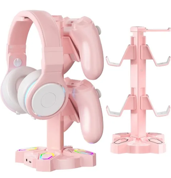 Amazon.com: KDD RGB Headphone Stand with 9 Light Modes - Rotatable Pink Game Headset Holder with 3.5mm AUX & 2 USB Port - Suitable for PC Desk Accessories Gamers Gift(Pink) : Video Games