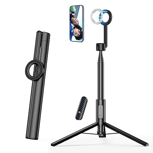 Vimitty for MagSafe Tripod for iPhone 64 Selfie Stick Tripod Phone with Metal Ring and Remote, Phone Tripod for Video Recording, Cell Phone Tripod Mount Stand for Cellphone - Magnetic Tripod Upgraded