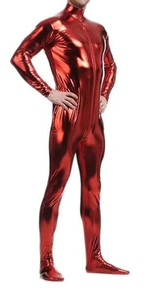 Seeksmile Unisex Metallic Bodysuit Zentai without Hood Adult Shiny One Piece Spandex Body Suit Halloween Costume - Large - Wine