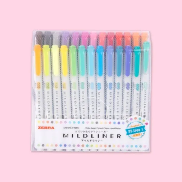 Zebra Mildliner Double-Sided Highlighter – Fine/Bold – 25+1 Color Set