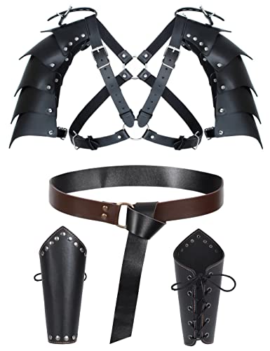 Medieval Knight Leather Belt Shawl Men Renaissance Half Shoulder Cape Scarf Buckle Bracers Retro Accessories(Type12) - One Size - Type12