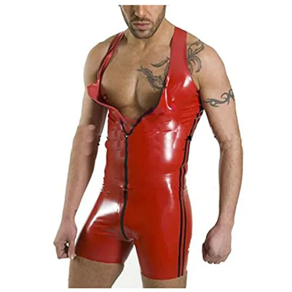 Legou Men's erotic lingerie shiny patent leather jumpsuit