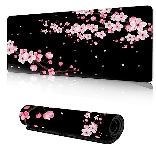 ZTHLL Gaming Mouse Pad with Stitched Edges,Sakura Cherry Blossoms Desk Mat, Extended XL Mousepad with Anti-Slip Base, Cool Desk Pad for Keyboard and Mouse,35''×15.7'' - Sakura Cherry Blossoms