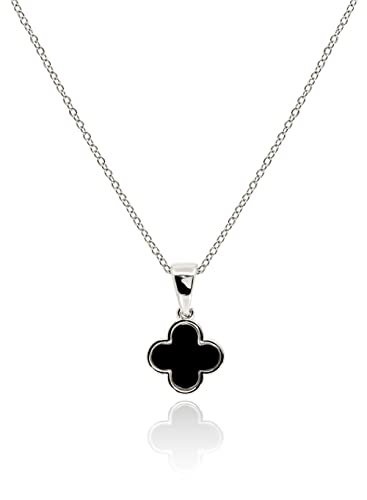 Dainty Four Leaf Clover Necklace for Women • Tiny Mother of Pearl White Black Blue Pink Mint Green Lucky Clover Pendant • 18K Gold Plated Jewelry Gifts [CVN] - Black-Sliver - QVY Jewelry Box