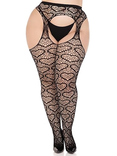 Leg Avenue Women's Fishnet Suspender Pantyhose - 1X - Black