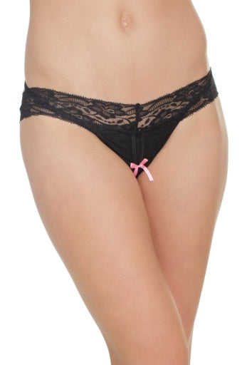 138 - Crotchless Thong - BLACK / OS