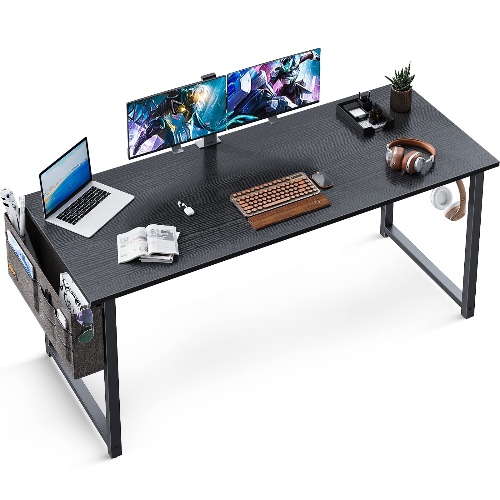 ODK Computer Writing Desk 55 inch, Sturdy Home Office Table, Work Desk with A Storage Bag and Headphone Hook, Black - 55 inch Black