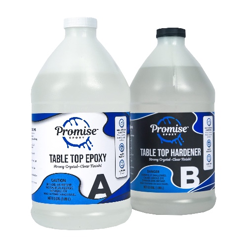 Promise Epoxy - Clear Table Top Epoxy Resin That Self Levels, This is a 1 Gallon High Gloss (0.5 Gallon Resin + 0.5 Gallon Hardener) Kit That’s UV Resistant – It’s DIYer with Minimal Bubbles - 1 Gallon