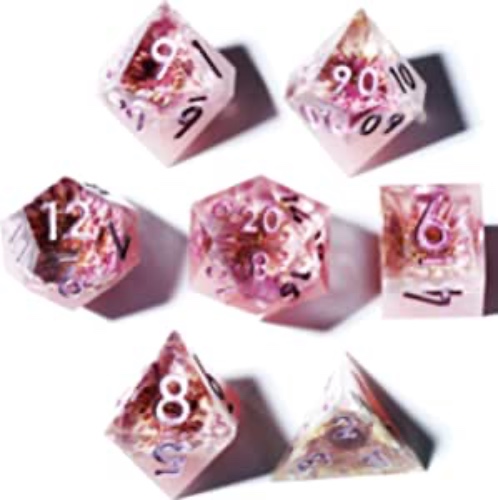 MINI PLANET DND Dice Set for TTRPG Dungeons and Dragons Handmade Sharp Edged DND Dice Set Polyhedral Dice Critical Role Dice Goblin Glitter Dice RPG Dice Resin Dice Handcrafted Dice (Undead Flower) - Undead Flower