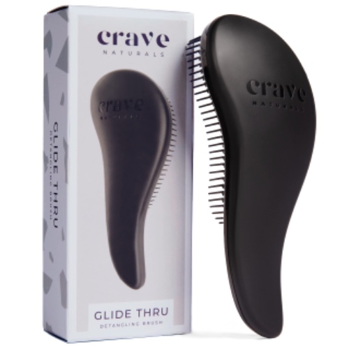 Crave Naturals Glide Thru Detangling Hair Brush for Adults & Kids Hair - Detangler Brush for Natural, Curly, Straight, Wet or Dry Hair - Hairbrush for Men & Women - 1 Pack - Black