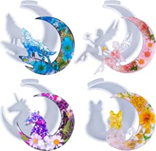 LET'S RESIN Resin Molds, Crescents Moon Molds, Epoxy Molds, Silicone Moon Fairy, Moon Wolf, Moon Cat, Moon Unicorn Epoxy Molds