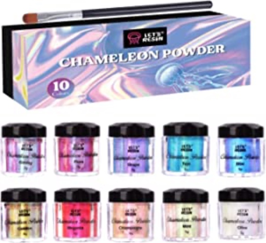 LET'S RESIN Chameleon Mica Powder, 10 * 5g Color Shift Mica Powder for Epoxy Resin/Tumbler, Saturated Color Shifting Chrome Pigment Powder for Painting,Slime,Nails
